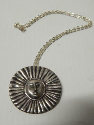 Heavy Vintage Nw Coast Indian Moon Mask Sterling Silver Pendant Chain