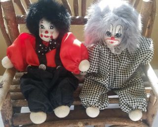 Vintage Q - Tee 1987 Clown Sand Doll 9 Inch.  Collectible Doll.  Set Of 2.