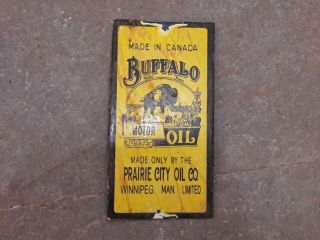 Vintage Porcelain Buffalo Motor Oil Sign Size 4 " X 8 " Inches