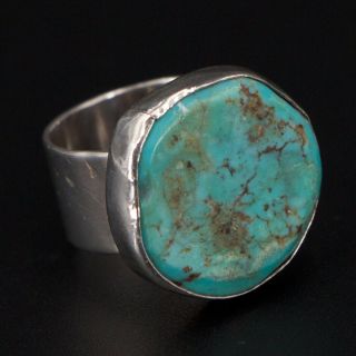 Vtg Sterling Silver - Navajo Turquoise Stone Statement Ring Size 6 - 7.  5g