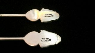 Vintage Pair Chinese WAI KEE Sterling Silver Tea Spoons Jade Buddha Bamboo 3