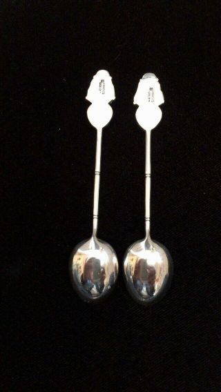 Vintage Pair Chinese WAI KEE Sterling Silver Tea Spoons Jade Buddha Bamboo 7