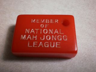 Rare Vtg Mahjong Tag Tile Fob Red Bakelite " Member Of National Mah Jongg League "