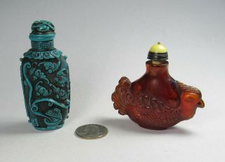 2 Chinese Carved Perfume / Snuff Bottles