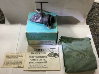 Antique Vintage Orvis 50a Spinning Reel,  Box,  Papers,  Bag,  Appears,  Italy