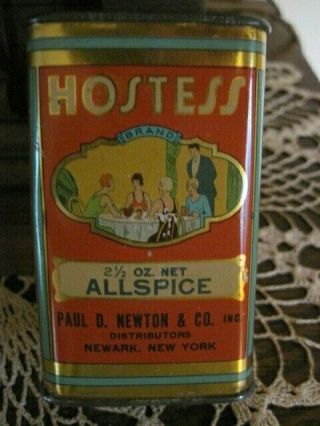 Hostess Allspice Spice Tin Great Vintage Graphics All Tin Litho Newark York