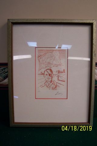 Vintage Salvador Dali Hand - Signed Etching Of Moshe Dayan - Artist Proof (e.  A. )