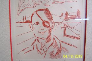 Vintage Salvador Dali Hand - Signed Etching of Moshe Dayan - Artist Proof (E.  A. ) 6