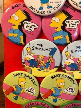 RARE Vintage 1990 The Simpsons Store Display With 40 Pinback Buttons 3