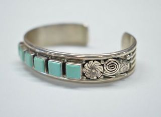 Navajo Turquoise Sterling Silver Cuff Bracelet Signed " M "