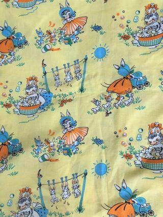 Rare Find 2 1/2 Yards Vintage 26 " Wide Yellow Novelty Childrens Fabric Rabbits
