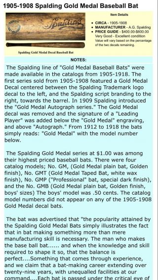 Vintage Spalding Gold Medal Autograph Baseball Bat 8