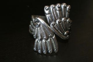Mexico Large Winged Cuff Bracelet Old Vintage Sterling Silver 3 " Wide