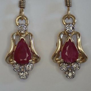 Vintage Estate 14k Gold Ruby Diamond Earrings
