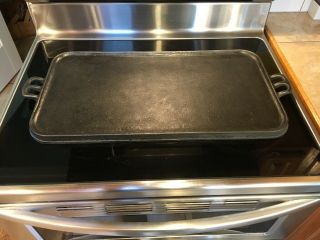 Vintage Cast Iron Griddle 12 " X 24 " With Canvas Caring/storage Bag