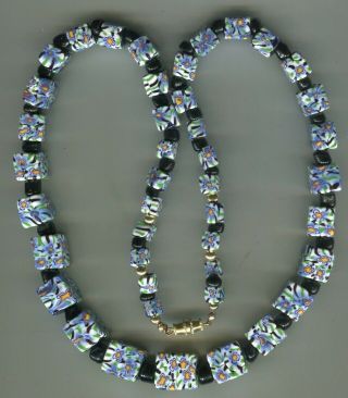 Rare Vintage Venetian Glass Beads Square Millefiori Graduated Necklace