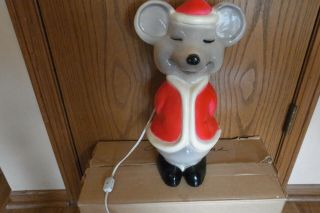 Vintage Union Products Hard Plastic Santa Mouse Xmas Lighted Blow Mold - Orig Box