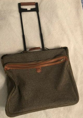 Vintage Hartmann Tweed Leather Rolling Carry On Luggage Garment Bag Suitcase 22”