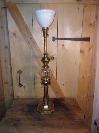 Vintage Stiffel Brass Crystal Torcherie Table Lamp Century Hollywood Regency