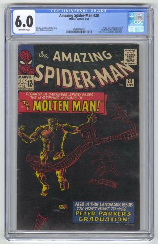 Spider - Man 28 Cgc 6.  0 Vintage Marvel Comic Hot Key 1st Molten Man