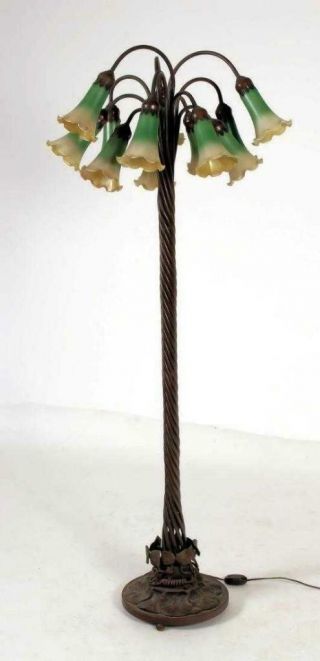 Vintage Tiffany Style Lily Pad / Lotus Design Floor Lamp