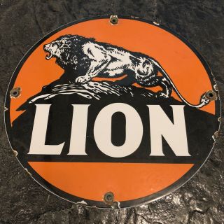 Vintage Lion Gasoline Porcelain Sign Service Station Display Oil Can Globe Pump
