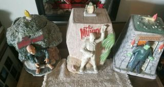 3 Rare Frankenstein Wolfman Mummy Ceramic Universal Studios Figural Cookie Jars