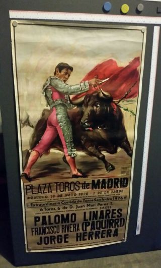 Vintage Bull Riding Rodeo Show Adv.  Poster Plaza Toros De Madrid Paloma Linares