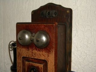 Antique VTG STROMBERG - CARLSON Telephone Oak Wood Hand Crank Wall Box early 1900s 2