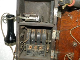Antique VTG STROMBERG - CARLSON Telephone Oak Wood Hand Crank Wall Box early 1900s 7