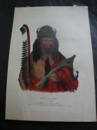 Rare 1836 Mckenney & Hall Hand Colored Folio Print: Kish - Ke - Kosh
