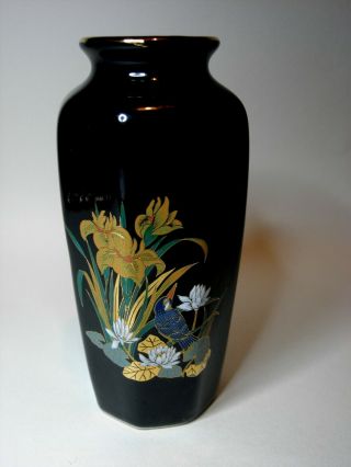 Vintage Gold Trim Black Japanese Porcelain Vase