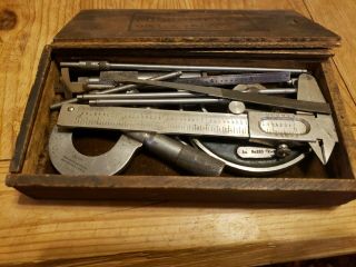 Vintage STARRETT MICROMETER Box set Machinist Tool Wood collector ' s 2