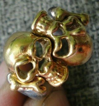 Antique Victorian Memento Mori Skull & Bones Gold Silver Ring Unique Stunning