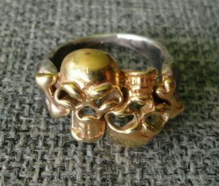Antique Victorian Memento Mori Skull & Bones gold silver ring Unique stunning 4