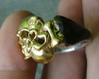 Antique Victorian Memento Mori Skull & Bones gold silver ring Unique stunning 6