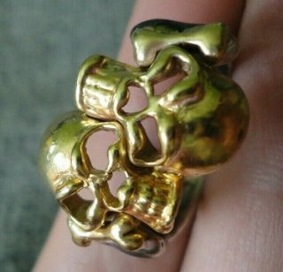 Antique Victorian Memento Mori Skull & Bones gold silver ring Unique stunning 7