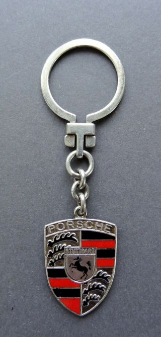 Vintage Porsche Stuttgart Sterling Silver & Enamel Key Ring Or Key Holder