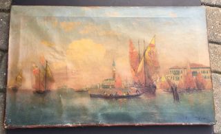 Antique Seascape Impressionist Oil Painting Sailboats 18 1/4 X 30 1/4” Maritime