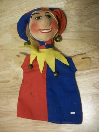 Vintage Kersa Germany Jester Hand Puppet Ponchinello? Metal Tag Glass? Eyes