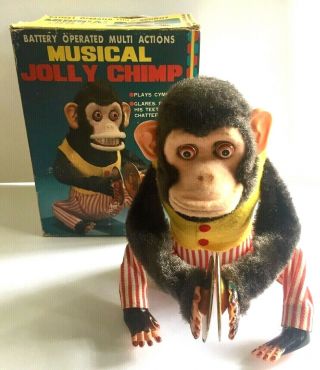 Vintage Daishin Musical Jolly Chimp Monkey With Box Mostly