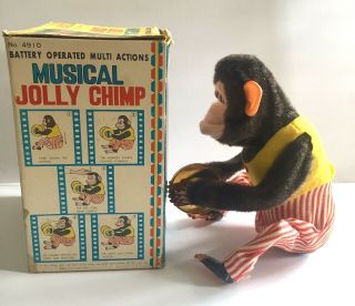 Vintage Daishin Musical Jolly Chimp Monkey With Box Mostly 6