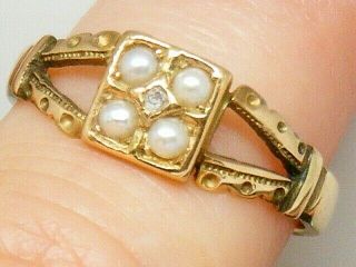 18ct Gold 18k Gold Antique Pearl & Diamond Ring Size P