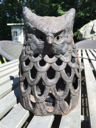 Vintage Cast Iron Owl Lantern - Wall Mount Or Table Top - Made In Japan