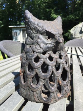 Vintage CAST IRON OWL LANTERN - Wall Mount or Table Top - Made in Japan 2
