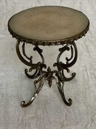 Antique Round Doll House Table Of Alabaster & Ormolu - 2 1/2 " D X 2 5/8 " H