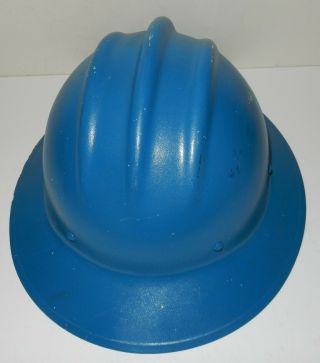 Vtg White Painted Blue Full Brim Safari Fiberglass Bullard 502 Hard Hat