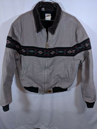 Carhartt Aztec Southwestern Jacket Duckcloth Szxl Grey Gray Workwear J77cmt Vtg