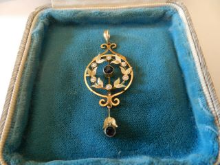 Antique Edwardian 9ct Gold Seed Pearl & Sapphire ? Necklace Pendant - No Chain