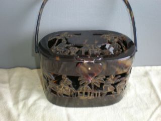 Vintage Purse/handbag,  Faux Tortoise Shell.  Lucite,  Plastic,  Heavily Carved